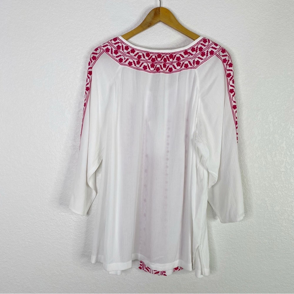 Soft Surroundings White & Pink Embroidered Blouse - Picture 5 of 5